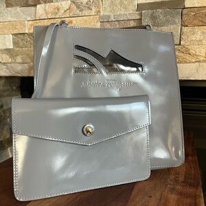 Salvatore Ferragamo Gray Patent Leather Tote & Clutch Set